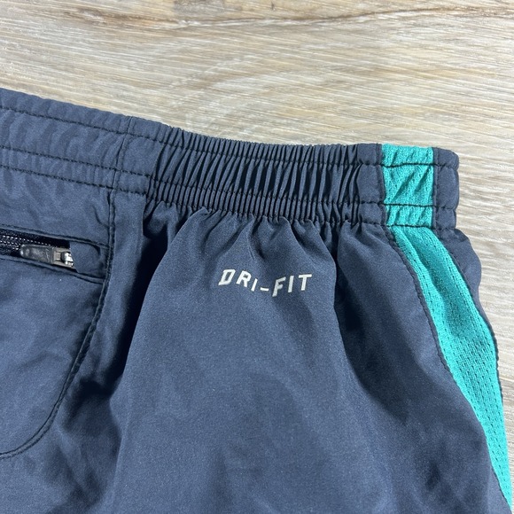 Men's Nike DriFit XL 5" Dark Grey/Teal Side Stripe Running Brief Lined Shorts - Picture 4 of 12